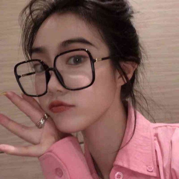 new d flat lens for men and women, anti blue light radiation fashion large frame glass, harajuku frame myopia glass framera6g, White;black